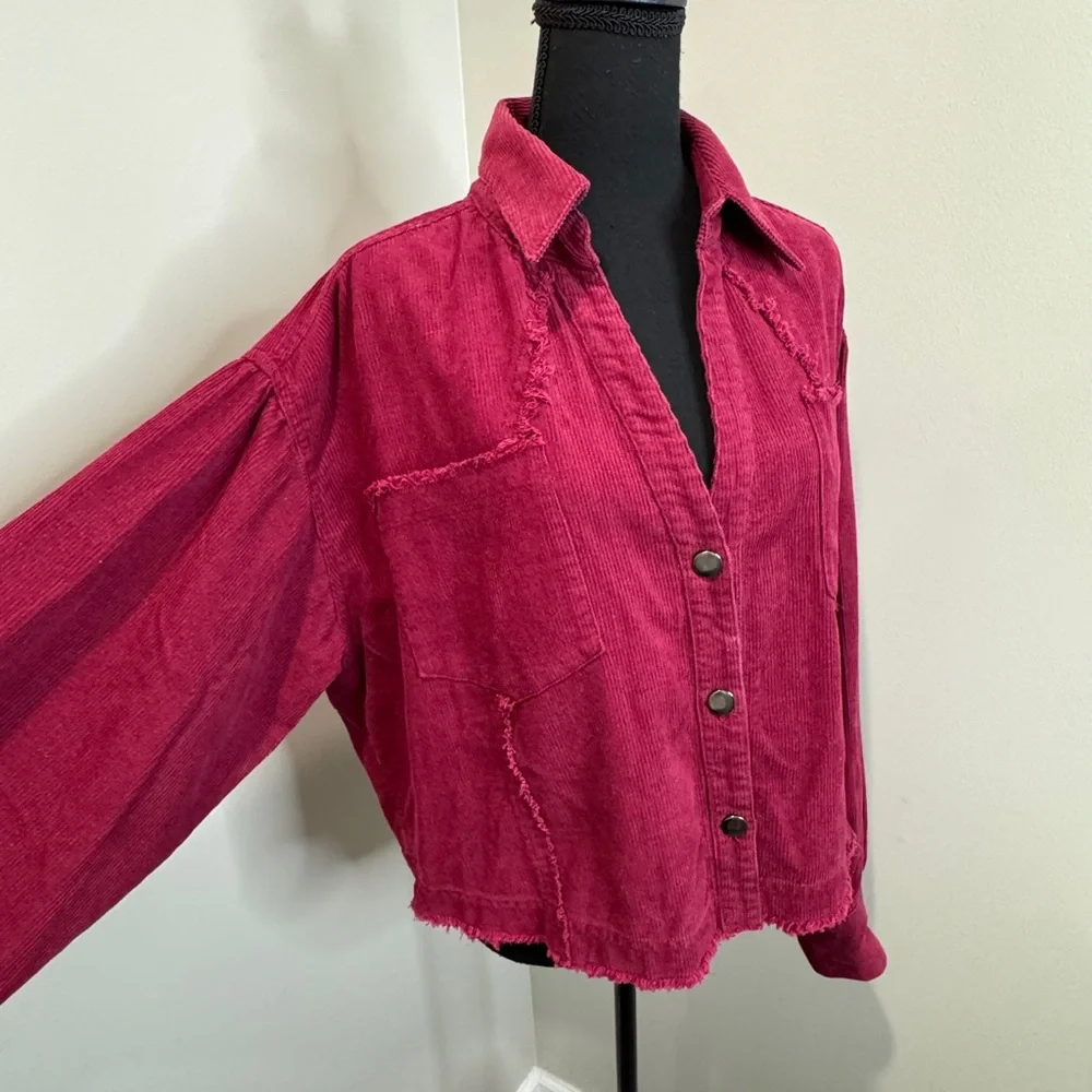 Kori Corduroy Jacket‎ Medium Boho Western Cropped Frayed Hem